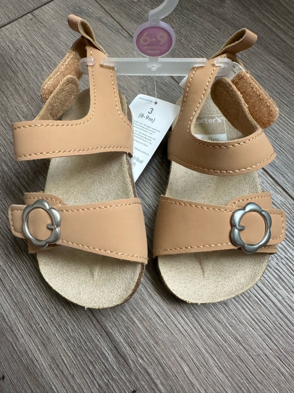 Carter's Toddler Tan Strappy Sandals with Flower Buckles